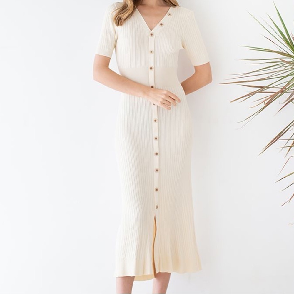 ELOQUII Button Trim Bodycon Ribbed Sweater MIDI Dress